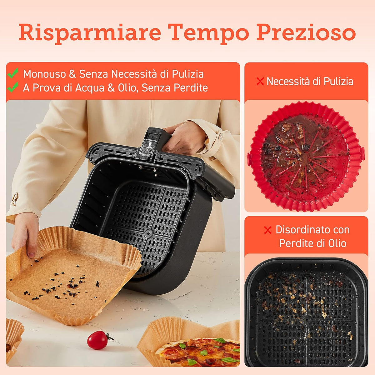 COSORI 4.5-6L Carta Forno Quadrata per Friggitrice ad Aria