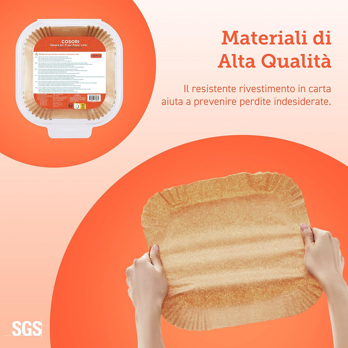 COSORI 4.5-6L Carta Forno Quadrata per Friggitrice ad Aria