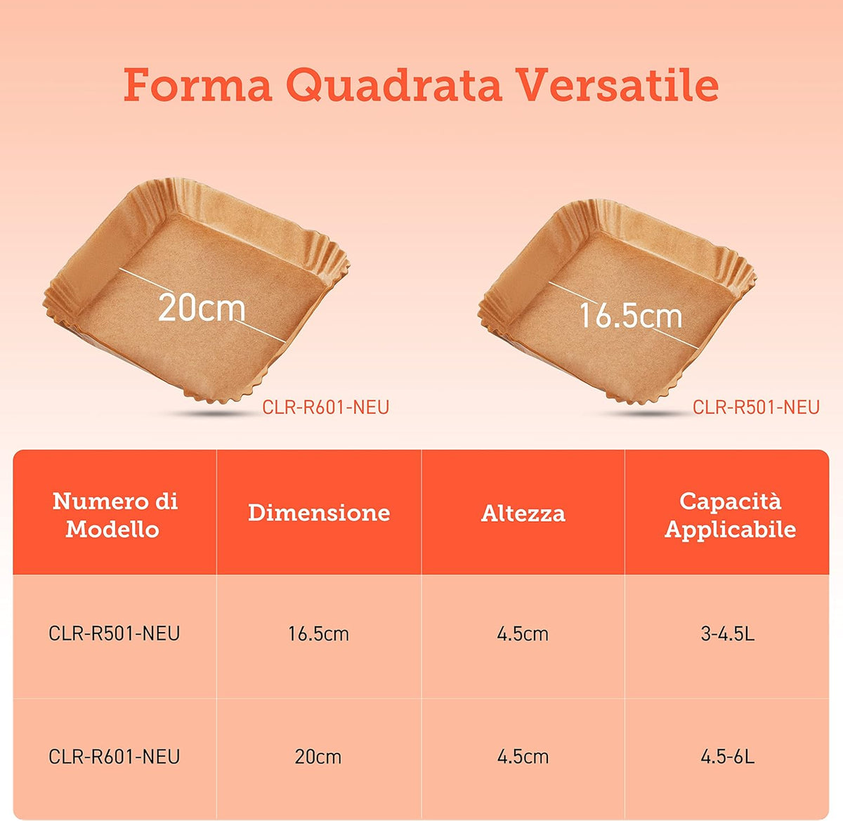 COSORI 4.5-6L Carta Forno Quadrata per Friggitrice ad Aria