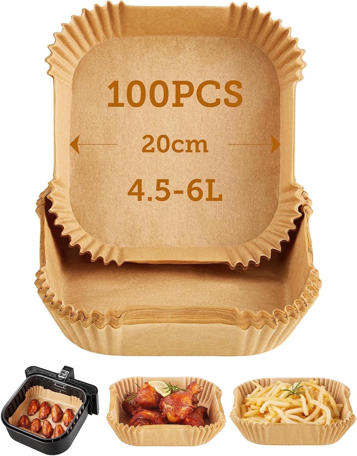 COSORI 4.5-6L Carta Forno Quadrata per Friggitrice ad Aria