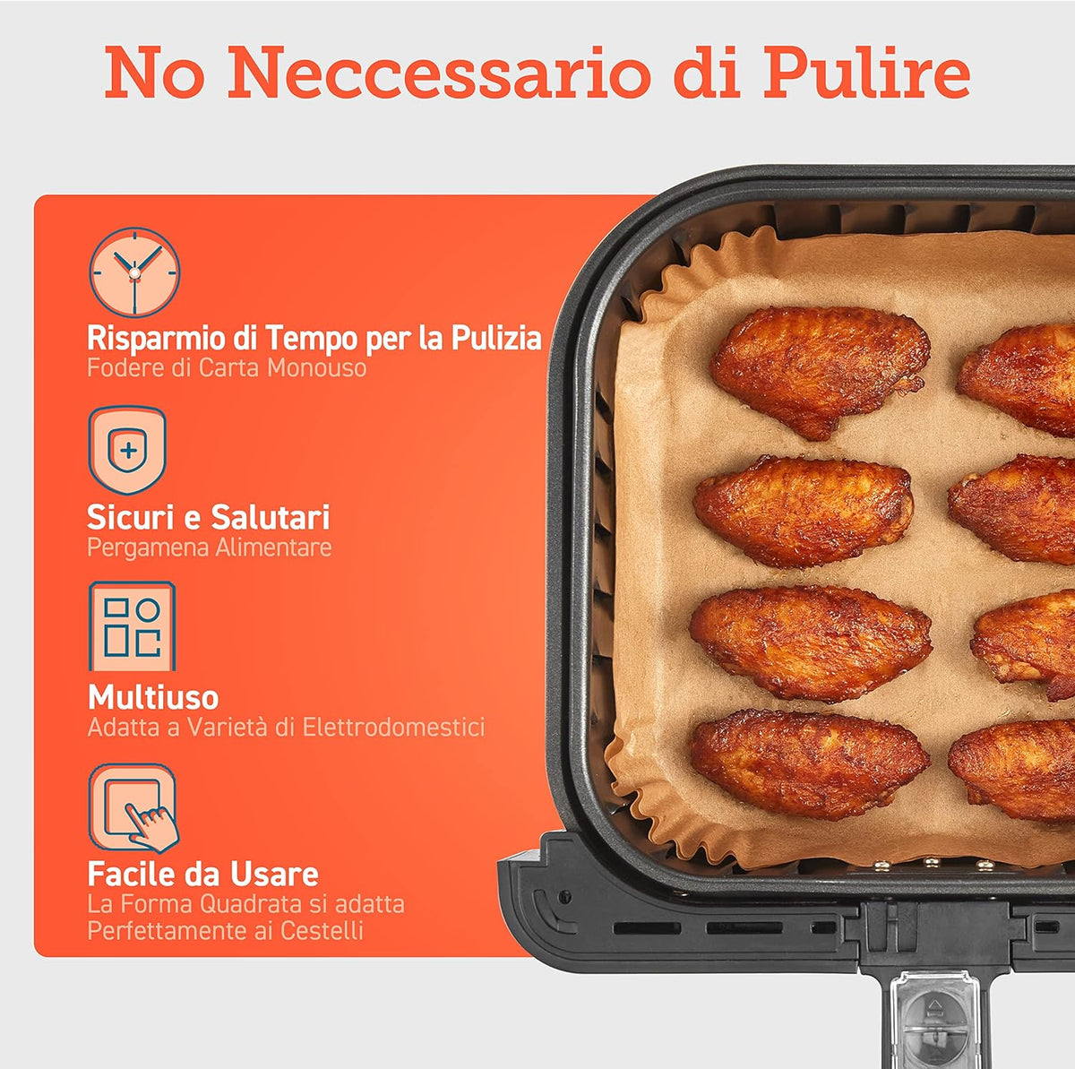 COSORI 4.5-6L Carta Forno Quadrata per Friggitrice ad Aria