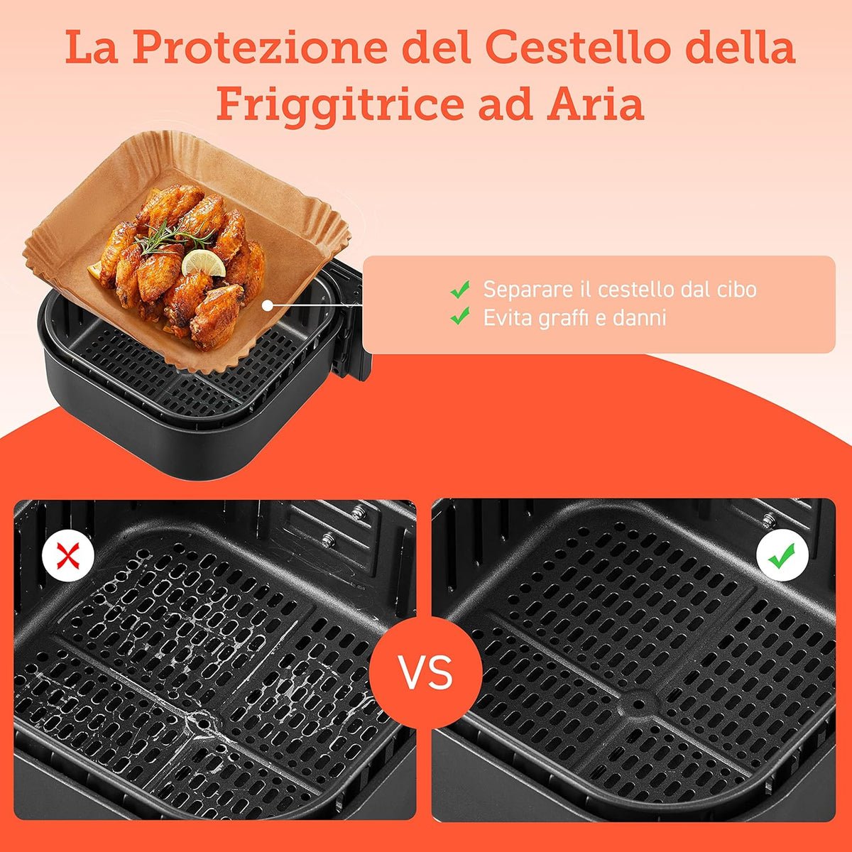 COSORI 4.5-6L Carta Forno Quadrata per Friggitrice ad Aria